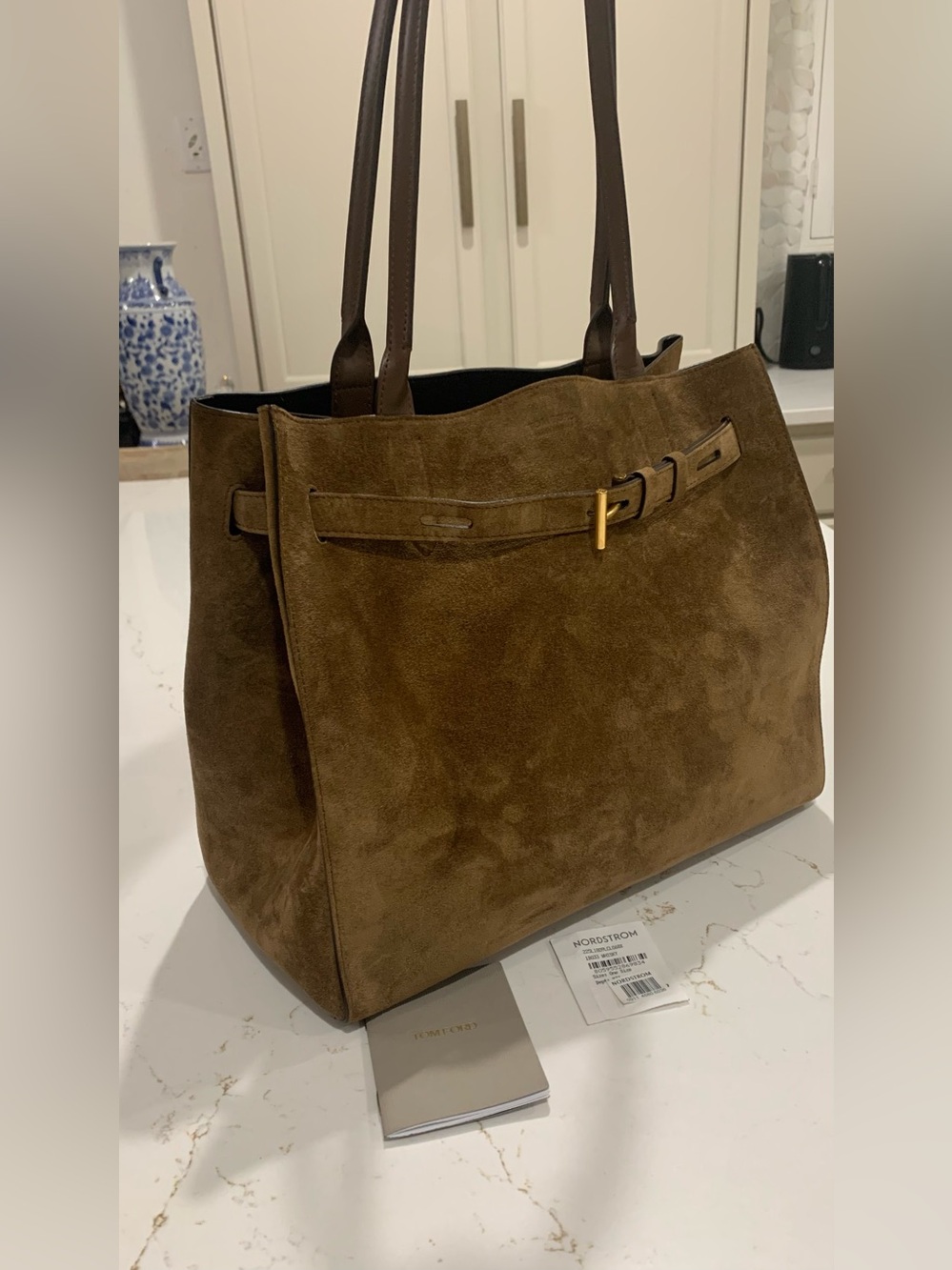 TOM FORD Audrey Large Tote Bag in Calfskin Suede Bag